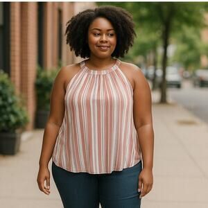 NWT ~ TORRID Brick Red Stripe Rayon Goddess Blouse Top ~ Women's Size 3 ( 3X )